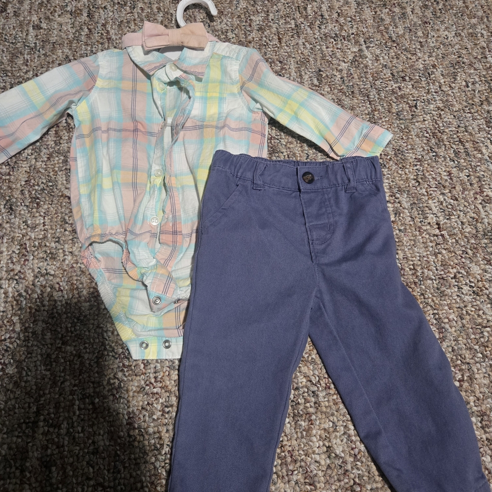 Plaid Onesie and Blue Pants Set